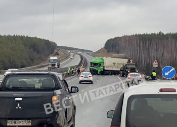 В Татарстане на трассе М7 перевернулась фура с тушками кур