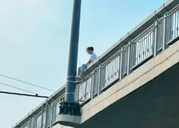 девушка сидит на перилах