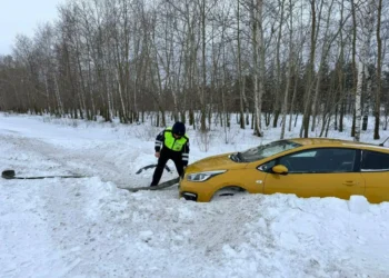 В Нижнекамском районе ДПС помогли водителю, застрявшему в сугробе