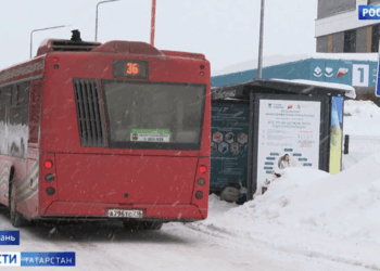 Сугробы и автомобили мешают движению 36-го автобуса в Казани