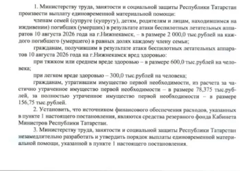 Выплаты после атаки БПЛА: Кабмин Татарстана закрепил суммы и ответственных